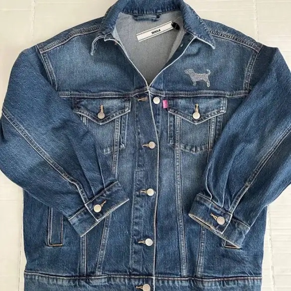 PINK Victoria's Secret oversized Denim Jacket bling Limited Edition size XS NWT